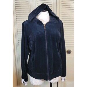 Style&Co Sport Wmn Blue Velour Hoodie Jacket Full Zipper 80% Cotton Y2K Size XL